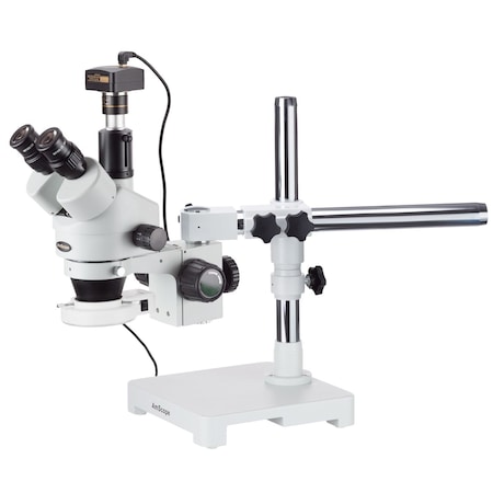 Amscope 3.5X-90X Trinocular LED Boom Stand Stereo Microscope, 5MP Camera SM-3TZ-54S-5M
